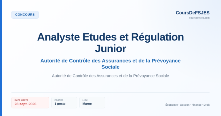Concours – Analyste Etudes et Régulation Junior – Autorité de Contrôle des Assurances et de la Prévoyance Sociale