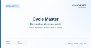 Convocation à l'épreuve écrite – Cycle Master – Faculté d'Économie et de Gestion de Kénitra