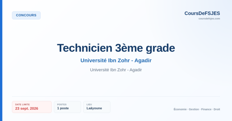 Concours – Technicien 3ème grade – Université Ibn Zohr - Agadir