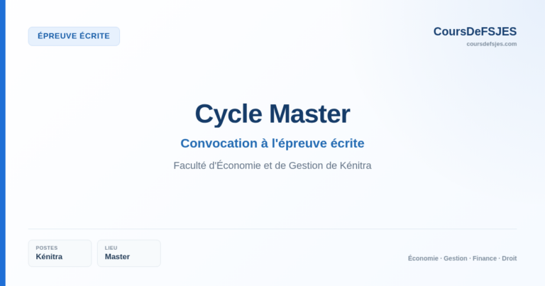 Convocation à l'épreuve écrite – Cycle Master – Faculté d'Économie et de Gestion de Kénitra