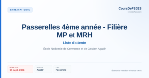 Liste d'attente – Passerelles 4ème année - Filière MP et MRH – École Nationale de Commerce et de Gestion Agadir