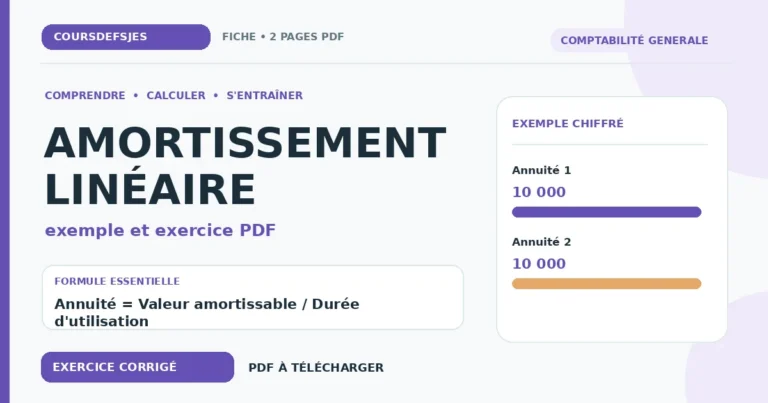 Fiche illustrée : Amortissement linéaire : exemple et exercice PDF | CoursDeFSJES