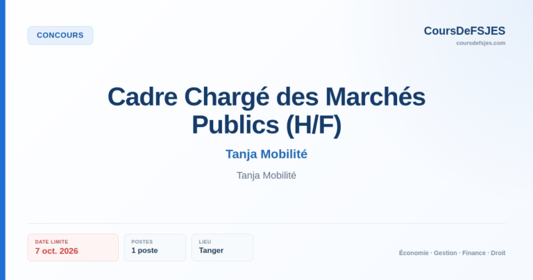 Concours – Cadre Chargé des Marchés Publics (H/F) – Tanja Mobilité