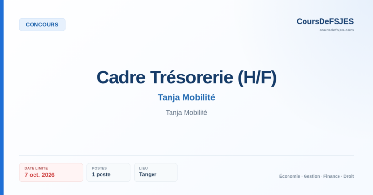 Concours – Cadre Trésorerie (H/F) – Tanja Mobilité